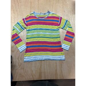 Soft Surroundings Womens M Rainbow Striped Long Sleeve‎ Viscose Knit Top 2EC78